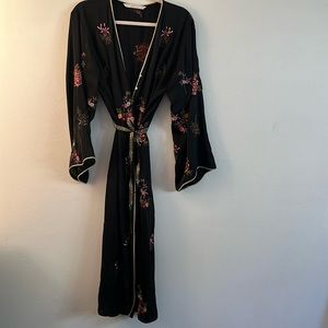 Zara Trafalic Collection black satin embroidered kimono. Size M.